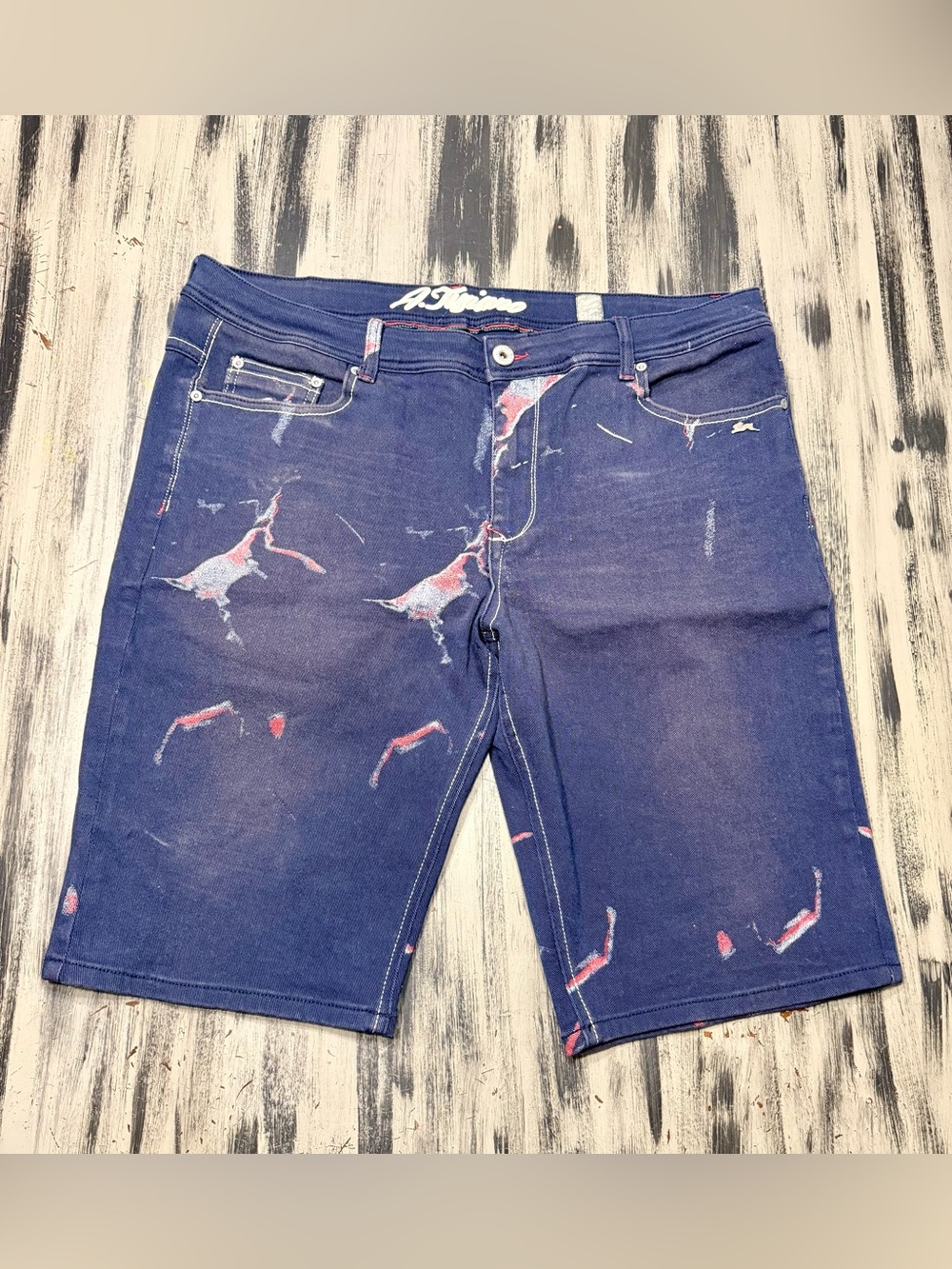 A. Tiziano Navy Blue Distressed Men’s Shorts size 38 with stretch fabric